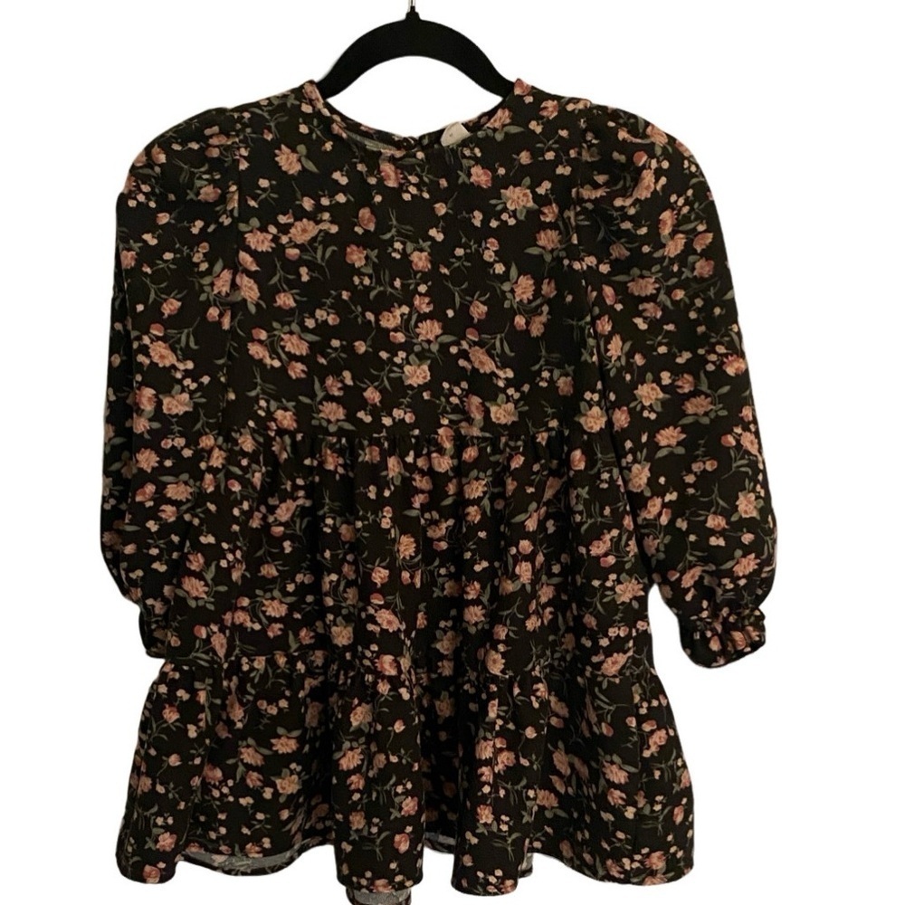 SHEIN Black and Pink Floral Dress. Corduroy feel. Size 6 year.